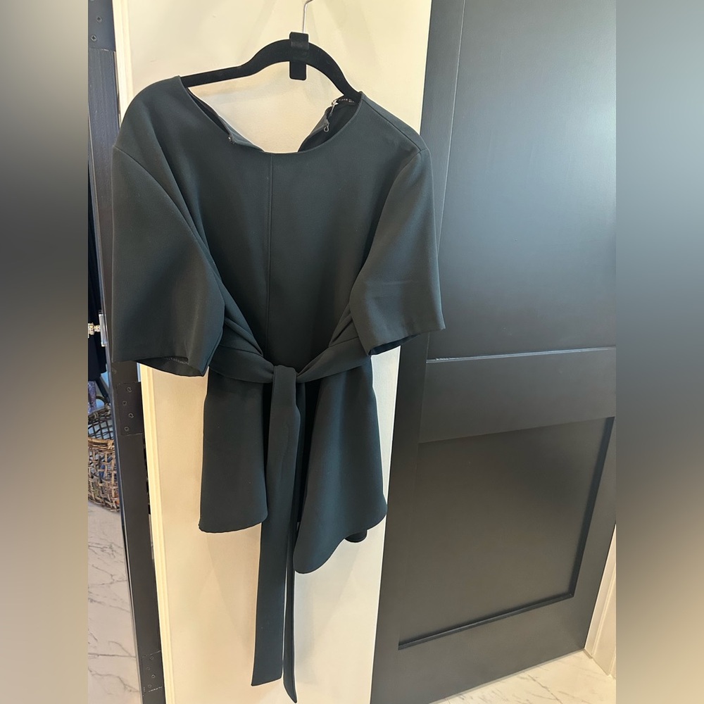 Zara asymmetrical tie-waist top SZ L dark green - Picture 2 of 5